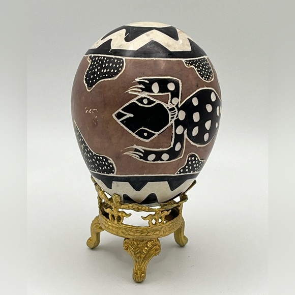 African Folk Art Kenya LIZARD Hand Carved Painted Stone Egg Vintage - Picture 6 of 9